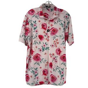 Bad Birdie Golf Polo Mens Size M Pink Floral Short Sleeve Preppy Quick Dry Funky